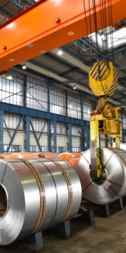 industrial plant for the production of sheet metal in a steel mill - storage of sheet rolls